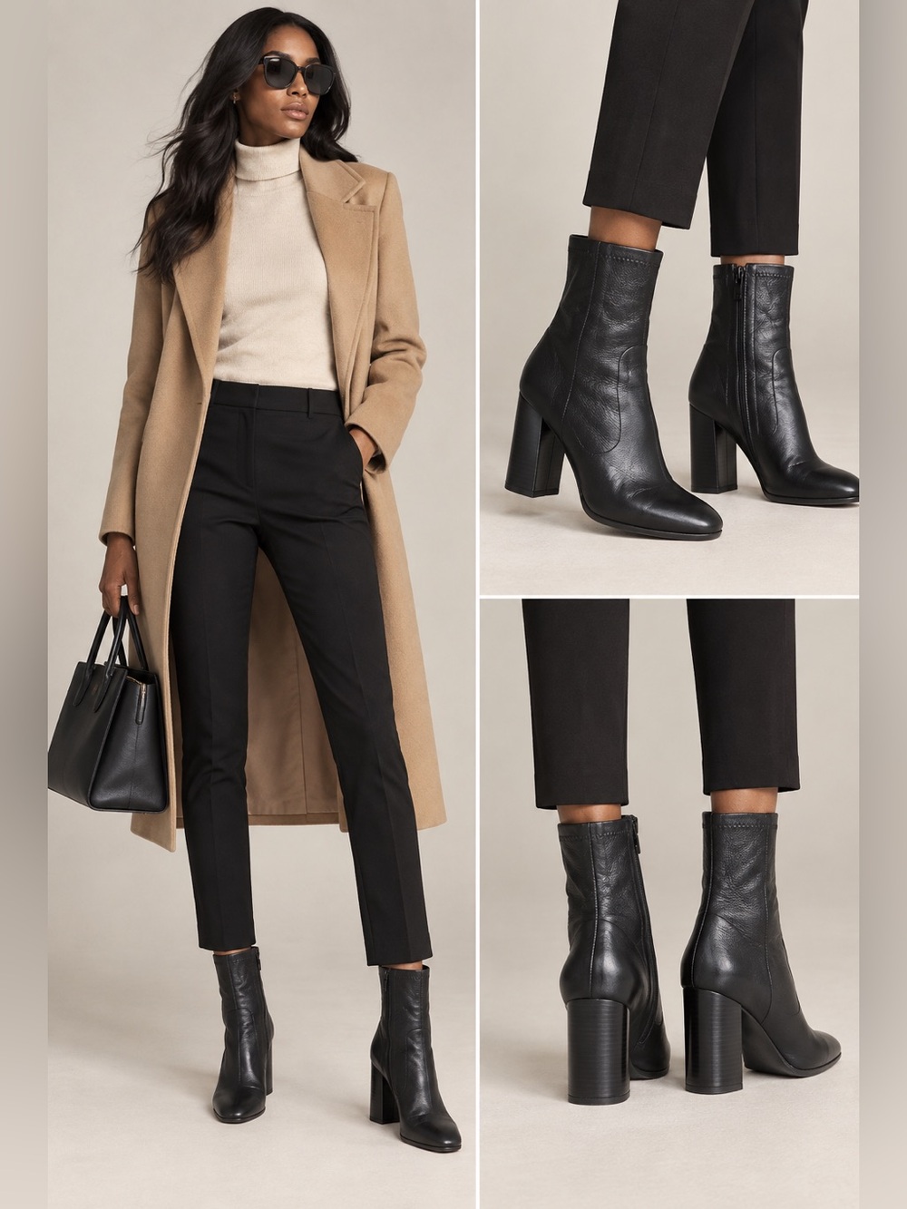 Loeffler Randall Black Leather Block Heel Ankle Boots